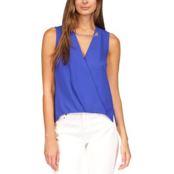 MICHAEL MICHAEL KORS Womens Blue Textured Chain Detail Vented Hem Sleeveless - Picture 1 of 3